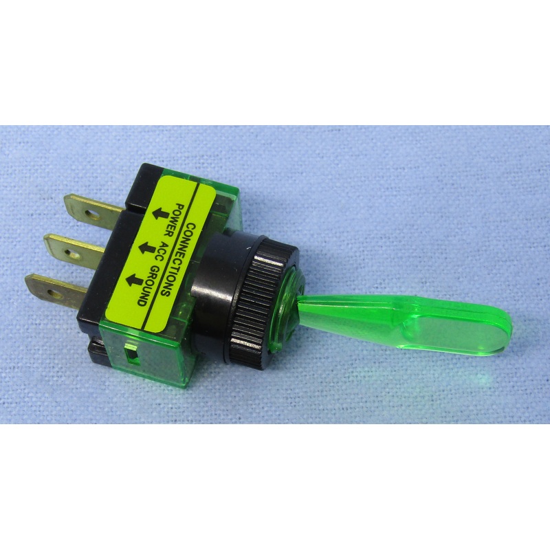Philmore 30-12149 SPST ON-OFF Green Lit Wedge Handle Toggle Switch 20A@12-14V DC