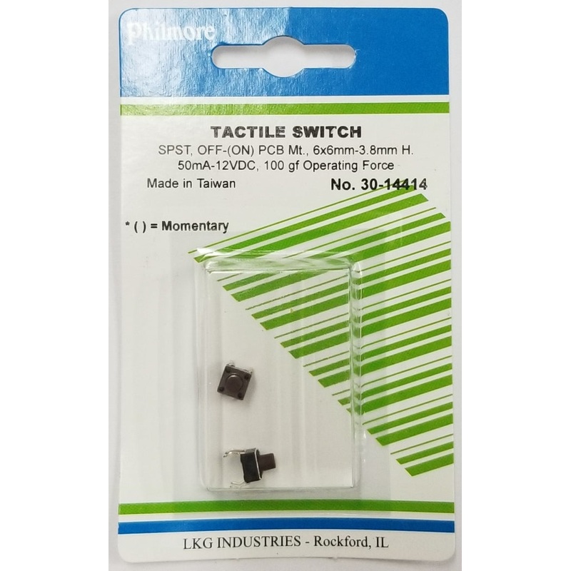 Philmore 30-14414 SPST OFF-(ON) Momentary 6.0mm x 7.0mm Tactile Switches, 2 Pack