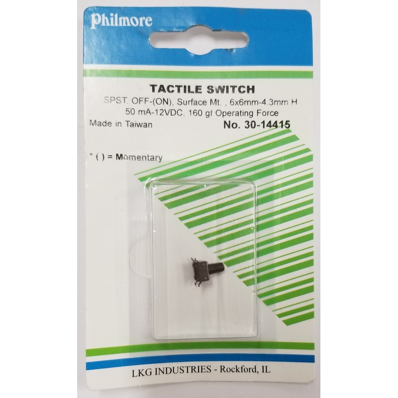 Philmore 30-14415 SPST OFF-(ON) Momentary 6.0mm x 9.5mm Tactile Switch