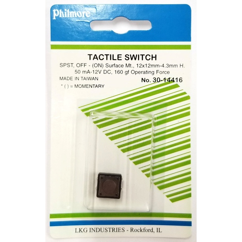 Philmore 30-14416 SPST OFF-(ON) Momentary 12.0mm x 4.3mm Tactile Switch