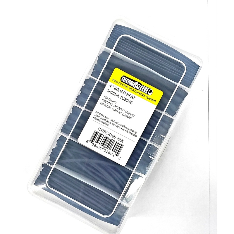 Thermosleeve # HSTBOX160B 160 Piece Black Assorted, 4″ Length Heat Shrink Kit