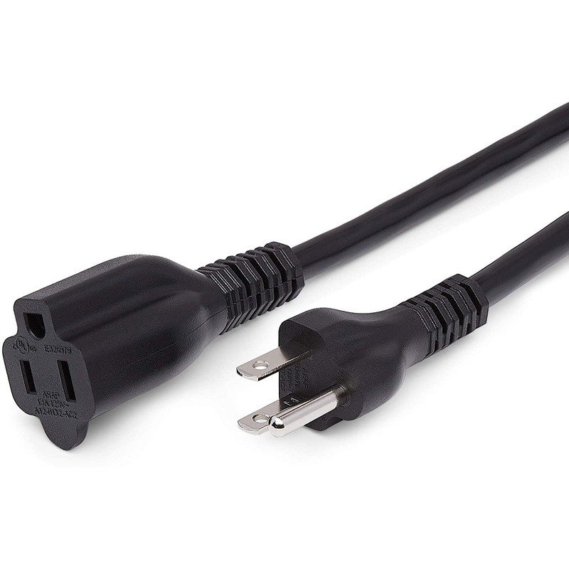 MV5296 Extension Cord – NEMA 5-15P to NEMA 5-15R, 16AWG, 13A/1625W, 3-Prong, Black, 1ft