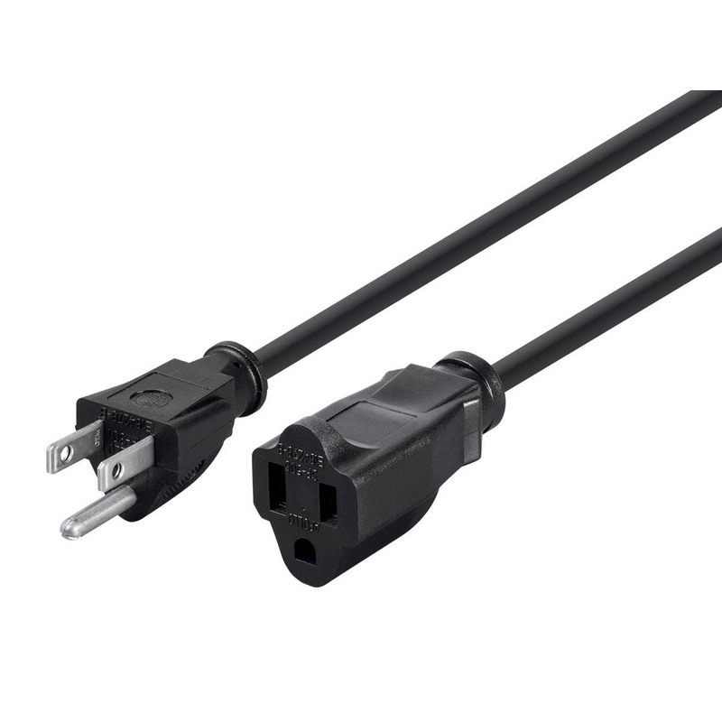 MV5298 Extension Cord – NEMA 5-15P to NEMA 5-15R, 16AWG, 13A/1625W, 3-Prong, Black, 3ft
