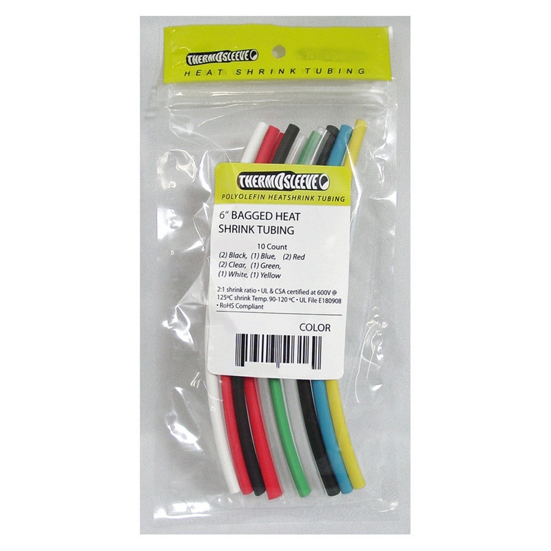 Thermosleeve # HSTBAG1038, 3/8″ Assorted Heat Shrink, 6″ Lengths ~ Bag of 10