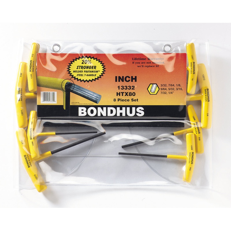 13332 (HTX80), Bondhus 8 Piece Inch T-Handle Hexdriver Set (3/32″ to 1/4″)
