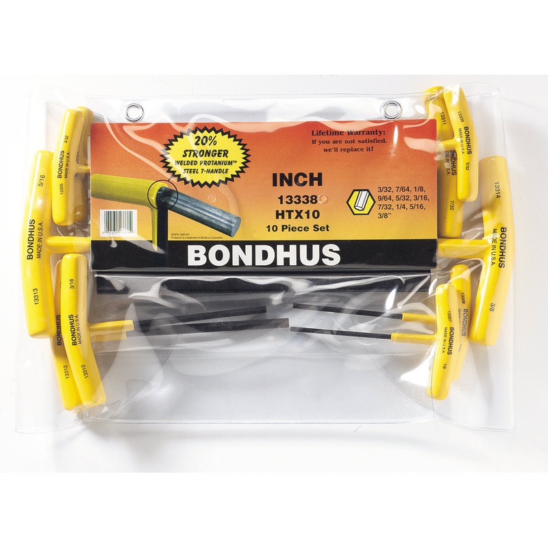 13338 (HTX10), Bondhus 10 Piece Inch T-Handle Hexdriver Set (3/32″ to 3/8″)