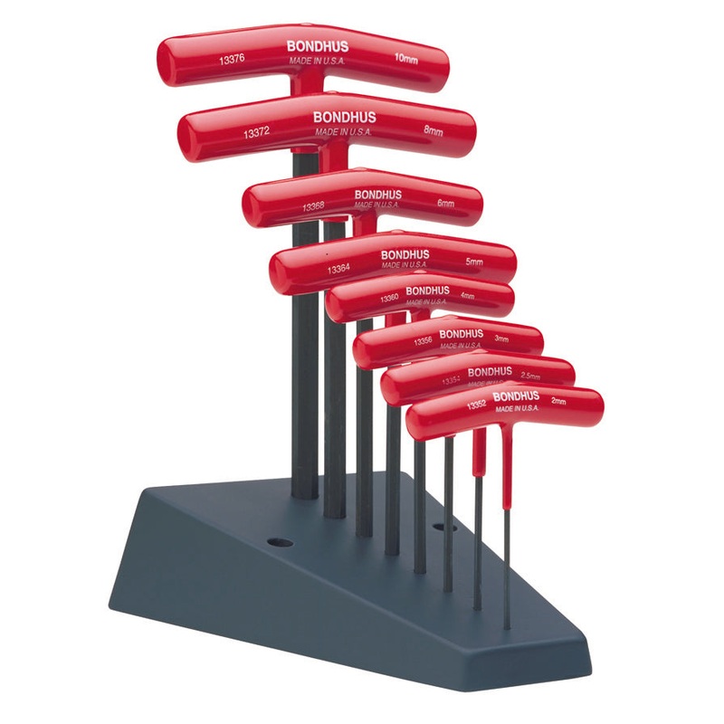 13389, Bondhus 8 Piece Metric T-Handle Hexdriver Set (2.0mm to 10mm) with Stand