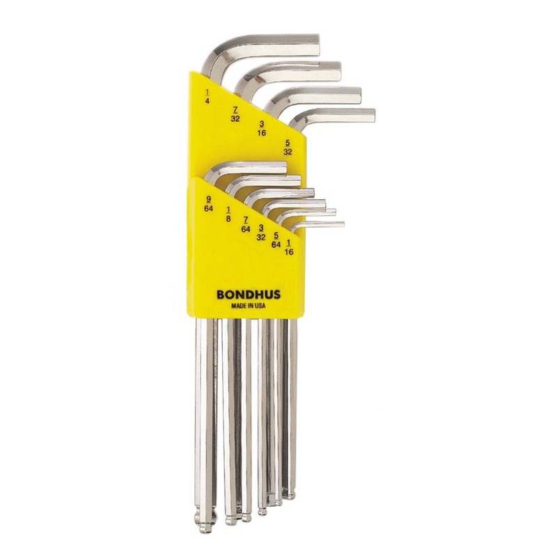 16938, Bondhus 10 Piece Standard Set, Hex End Balldriver L-Keys ~ 1/16″ to 1/4″