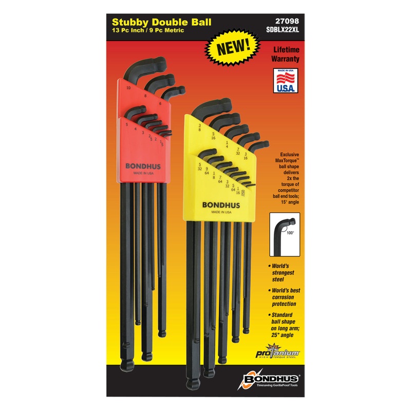 27098, Bondhus Two Pack, Stubby Double Balldriver Inch & Metric Hex Key Sets