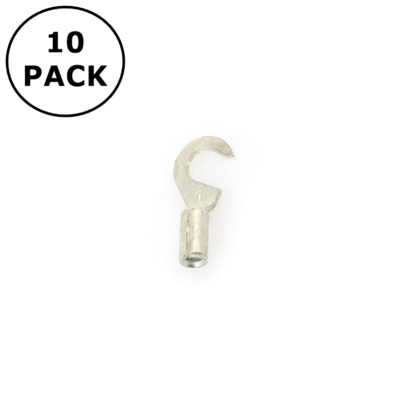 (1434) #6 Stud Non Insulated Hook Terminals for 22-18AWG Wire ~ 10 Pack