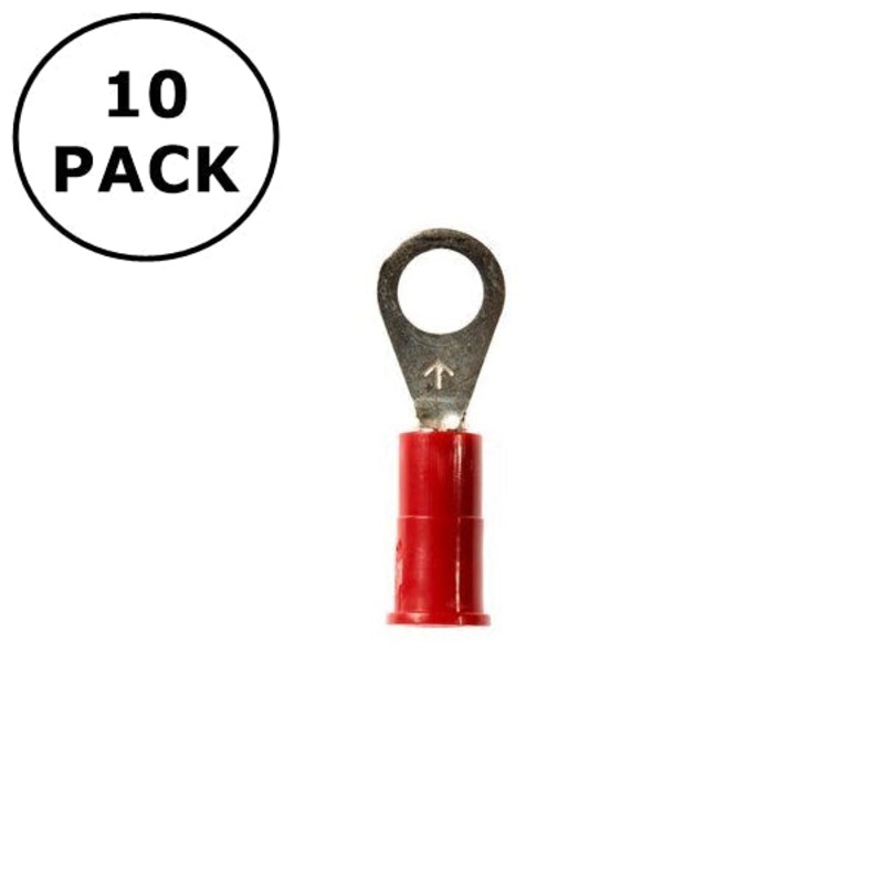 (2301) #10 Stud Red Vinyl Insulated Ring Terminals for 22-18AWG Wire ~ 10 Pack