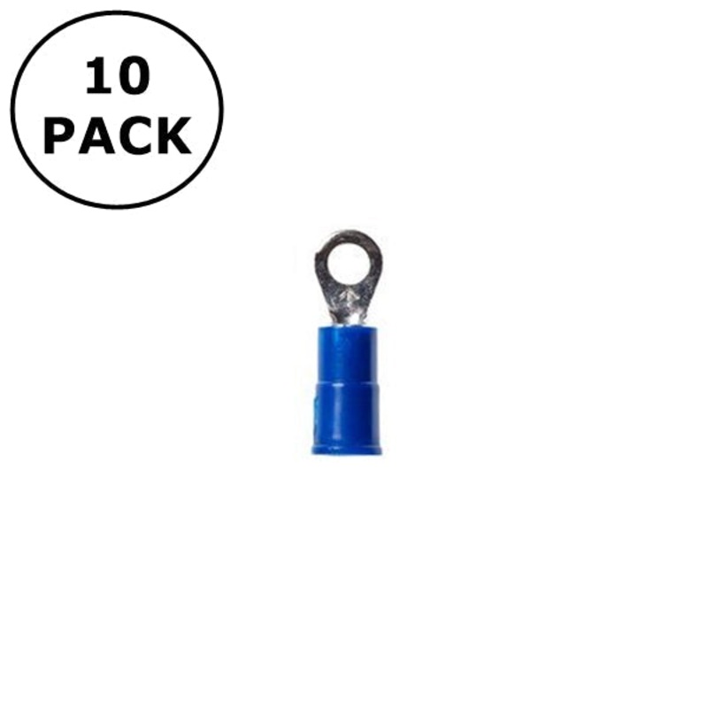 (2334) #6 Stud Blue Vinyl Insulated Ring Terminals for 16-14AWG Wire ~ 10 Pack