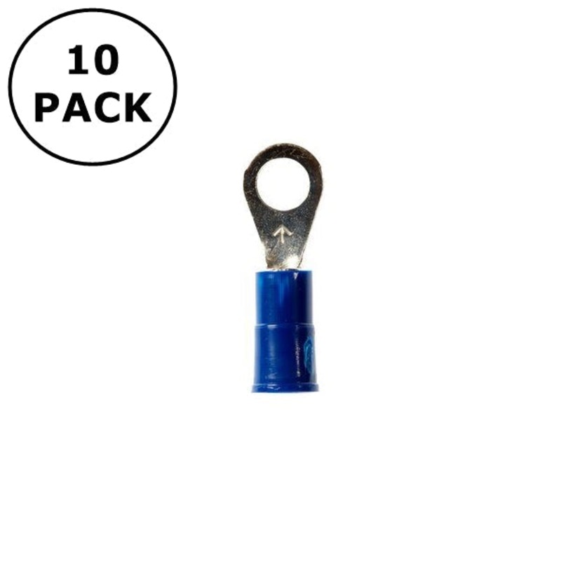 (2352) #10 Stud Blue Vinyl Insulated Ring Terminals for 16-14AWG Wire ~ 10 Pack