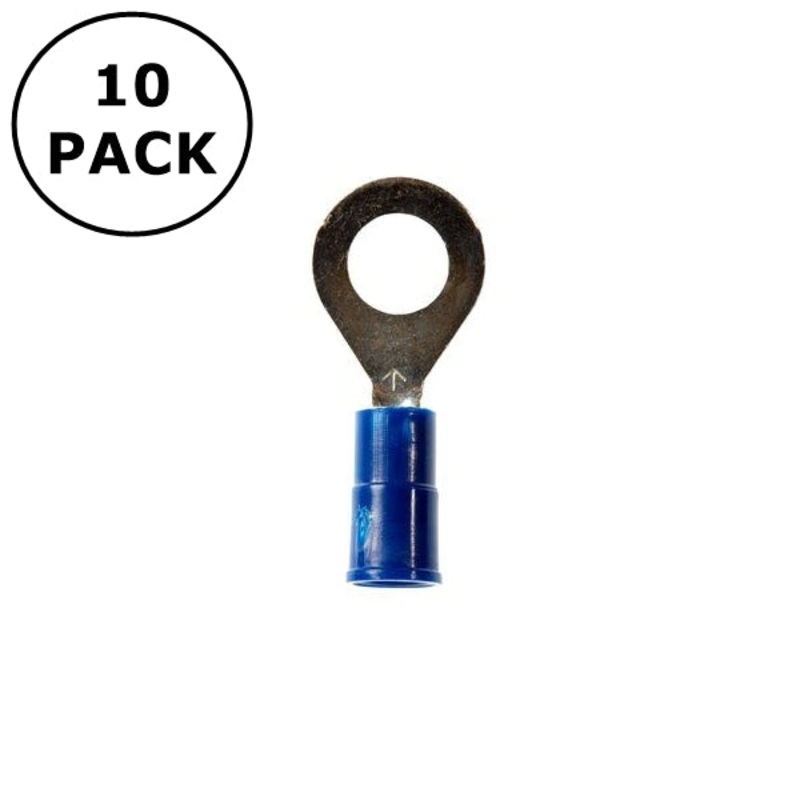 (2358) 1/4″ Stud Blue Vinyl Insulated Ring Terminals for 16-14AWG Wire ~ 10 Pack