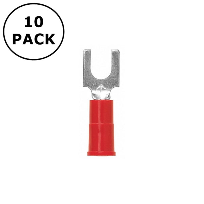 (2613) #6 Stud Red Vinyl Insulated Block Fork Terminals 22-18AWG Wire ~ 10 Pack