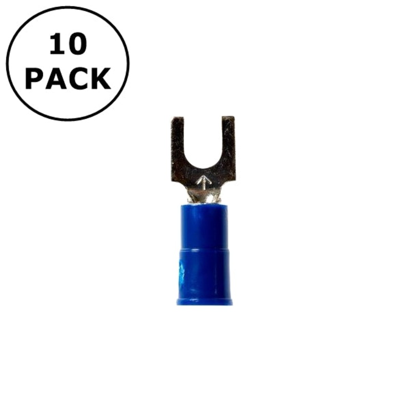 (2631) #6 Stud Blue Vinyl Insulated Block Fork Terminals 16-14AWG Wire ~ 10 Pack