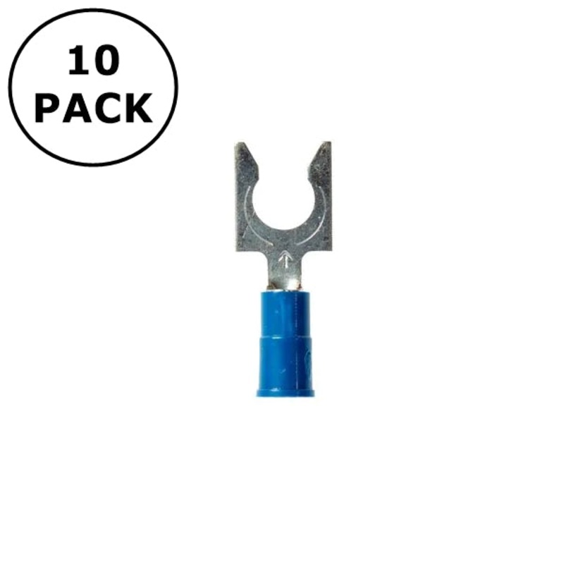 (2727) 1/4″ Stud Blue Vinyl Insulated Locking Fork Terminals 16-14AWG Wire 10PK