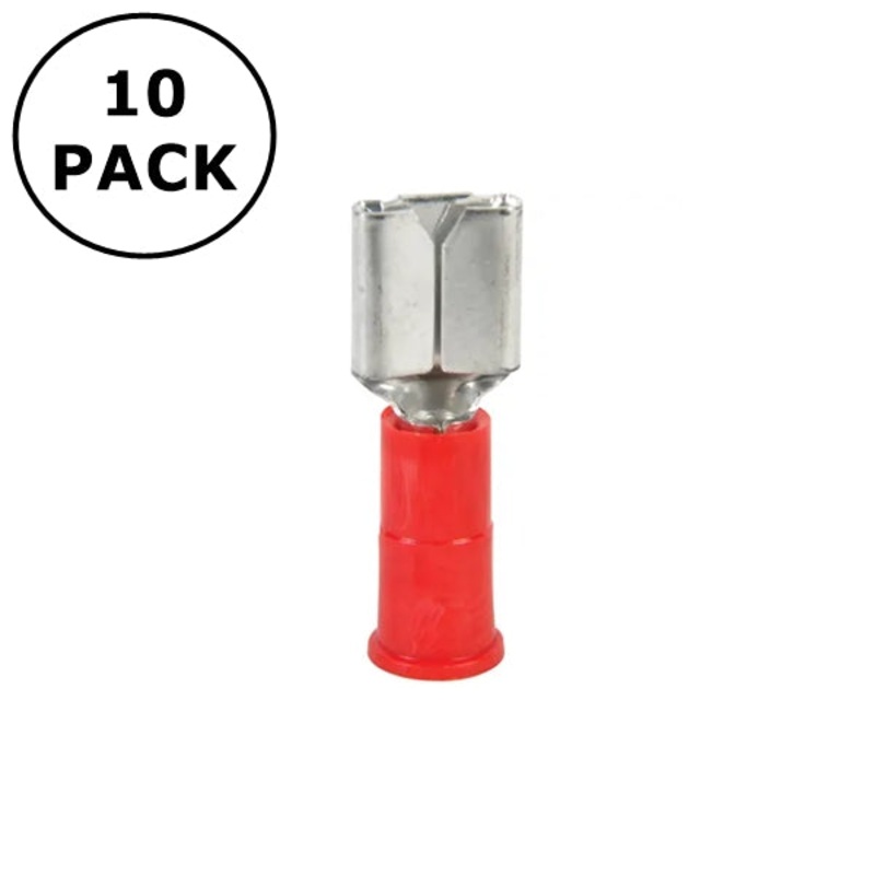 (2787) 0.250″ Female Red Vinyl Insulated Quick Disconnects 22-18AWG Wire 10 Pack