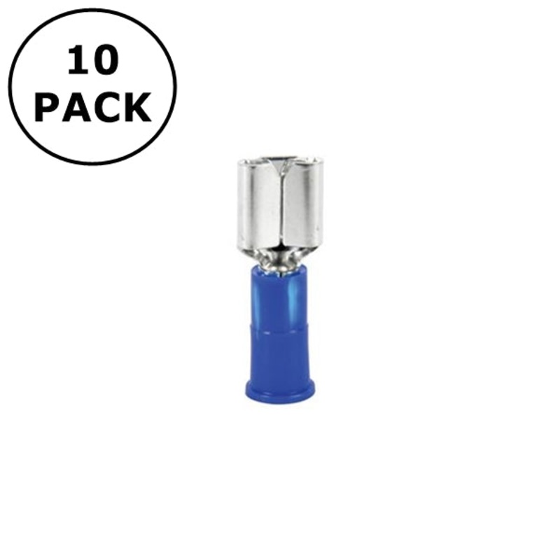 (2796) 0.250″ Female Blue Vinyl Insulated Quick Disconnects 16-14AWG Wire 10 PK