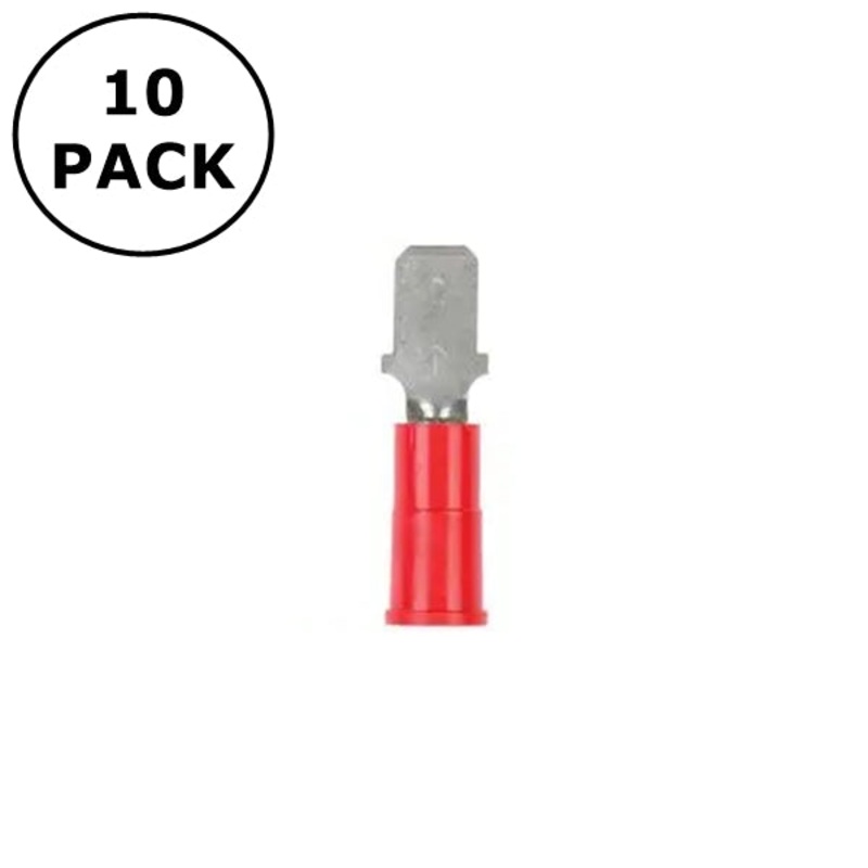 (2811) 0.187″ Male Red Vinyl Insulated Quick Disconnects 22-18AWG Wire 10 Pack
