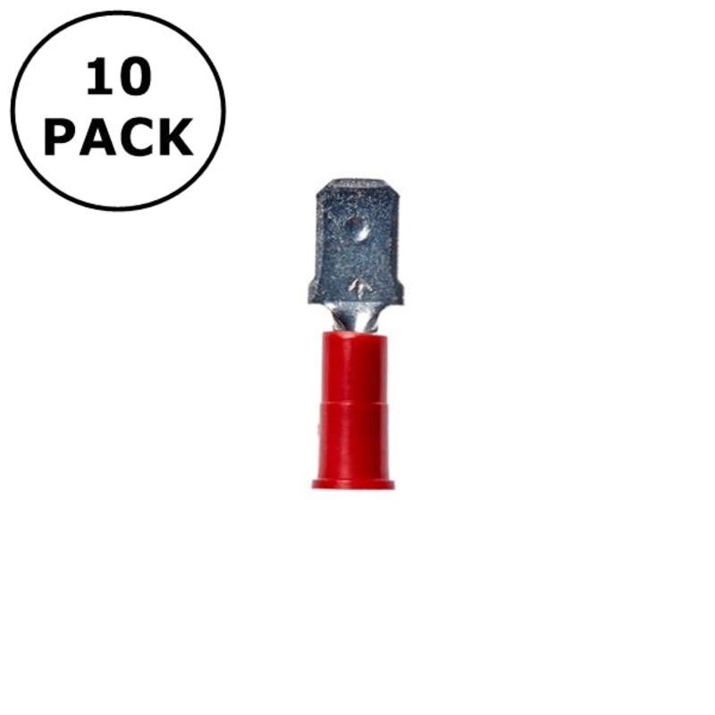 (2814) 0.250″ Male Red Vinyl Insulated Quick Disconnects 22-18AWG Wire 10 Pack