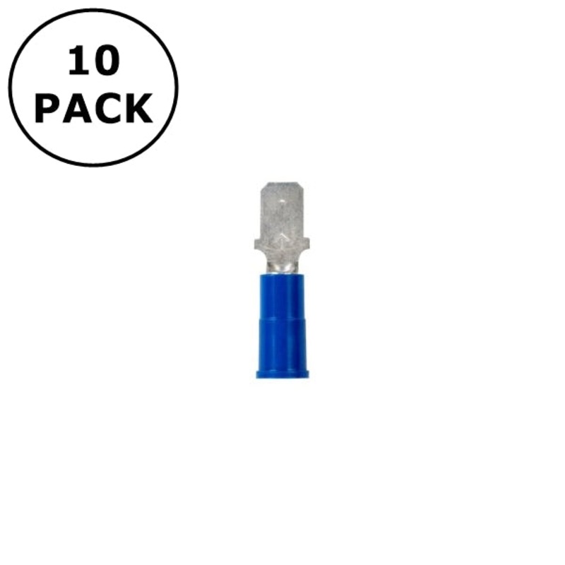 (2817) 0.187″ Male Blue Vinyl Insulated Quick Disconnects 16-14AWG Wire 10 Pack