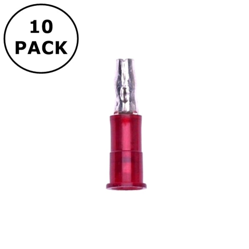 (2868) 0.156″ Male Red Vinyl Insulated Bullet Terminals 22-18AWG Wire 10 Pack