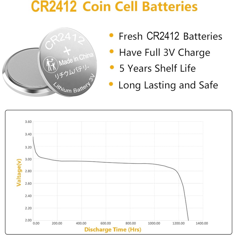 2412, MVO CR2412 Coin Cell Batteries, CR2412 3V Lithium Battery