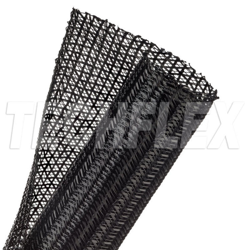 TechFlex Split braided sleeve Flexo F6 – 1-1/2″ – Black 1ft F6N1.50BK Per foot