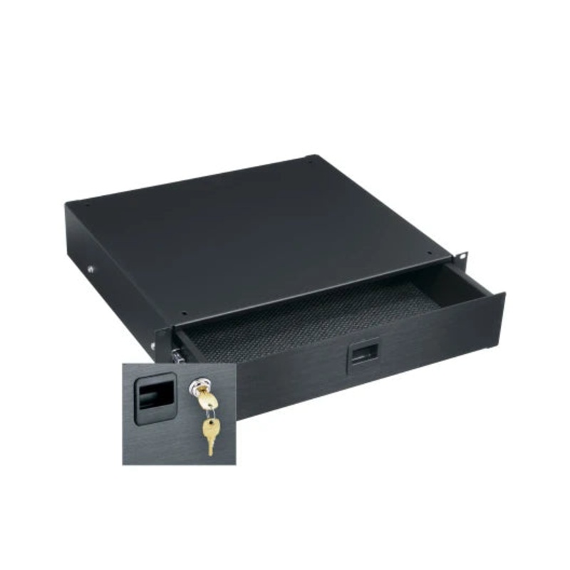 D2LK Middle Atlantic – 2RU Rackmount Drawer, Black Brushed and Anodized with Lock