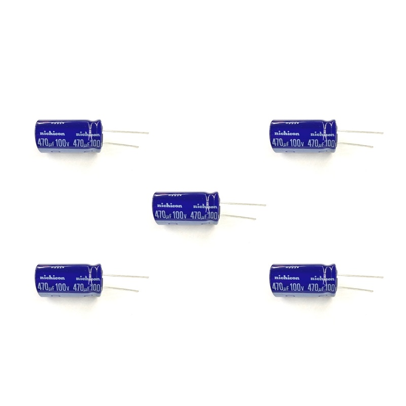 Lot of 5 Nichicon 470uF @ 100V Aluminum Electrolytic Capacitors ~ Radial Lead