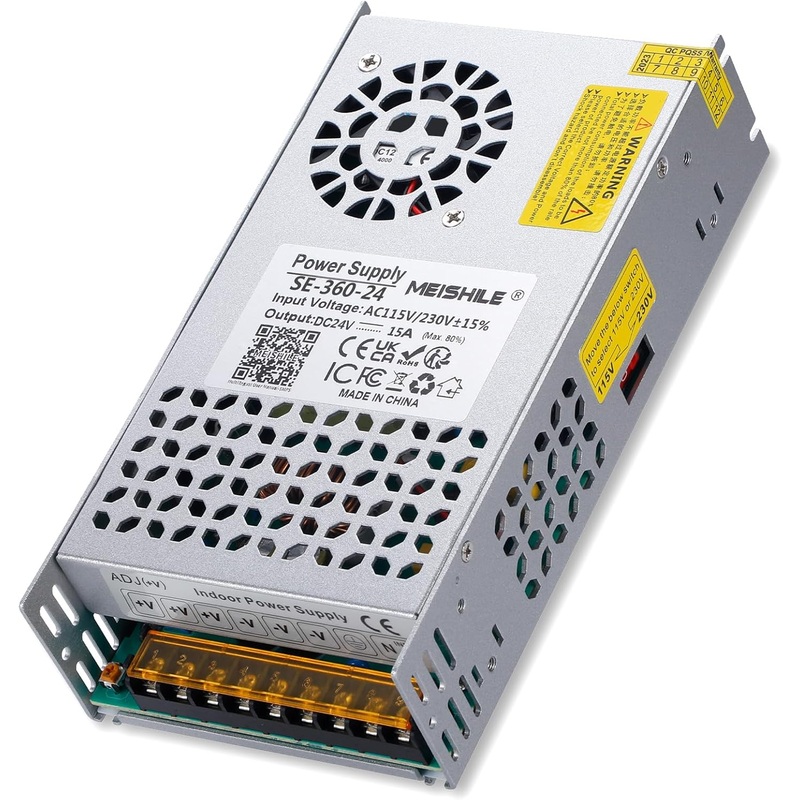 MV24-15-PS 24V 15A 360W Switching Power Supply Adapter AC to DC Transformer Converter for LED Driver Strip Light Lamp, 3D Printer, Amplifier, Machine, 120V 110V to 24Volt 3A 4A 5A 8A 10A 12Amp