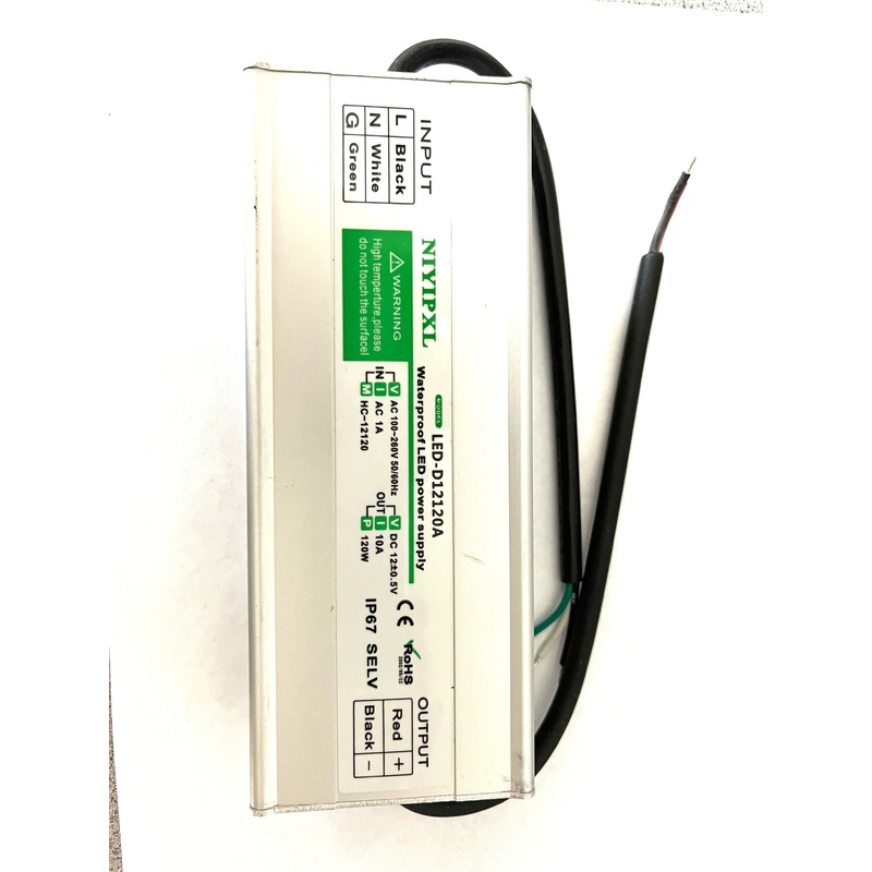 MVDC12120W LED Driver 120 Watts Waterproof IP67 Power Supply Transformer Adapter 100V-260V AC to 12V DC Low Voltage Output for LED Light, Computer Project, Outdoor Light and Any 12V DC led Lights
