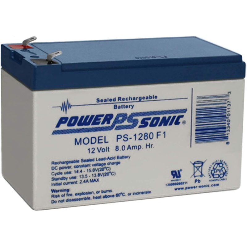 PS-1280F1, Powersonic  PS-1280 F1 12 Volt 8 Amp Hour Rechargeable SLA Battery