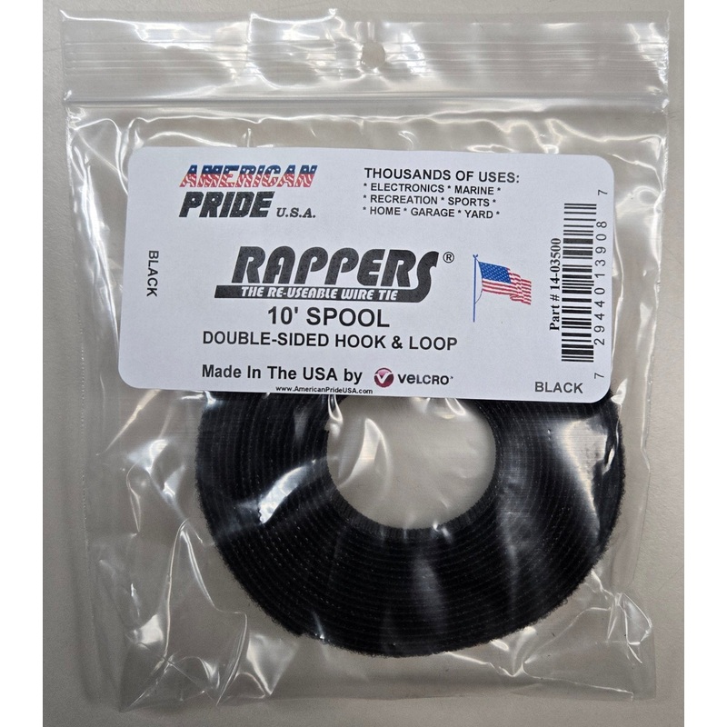 14-03500, American Pride 10’L X 1/2″W Spool Rappers Hook & Loop, Black