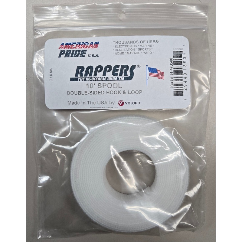 14-W3500, American Pride 10’L X 1/2″W Spool Rappers Hook & Loop, White