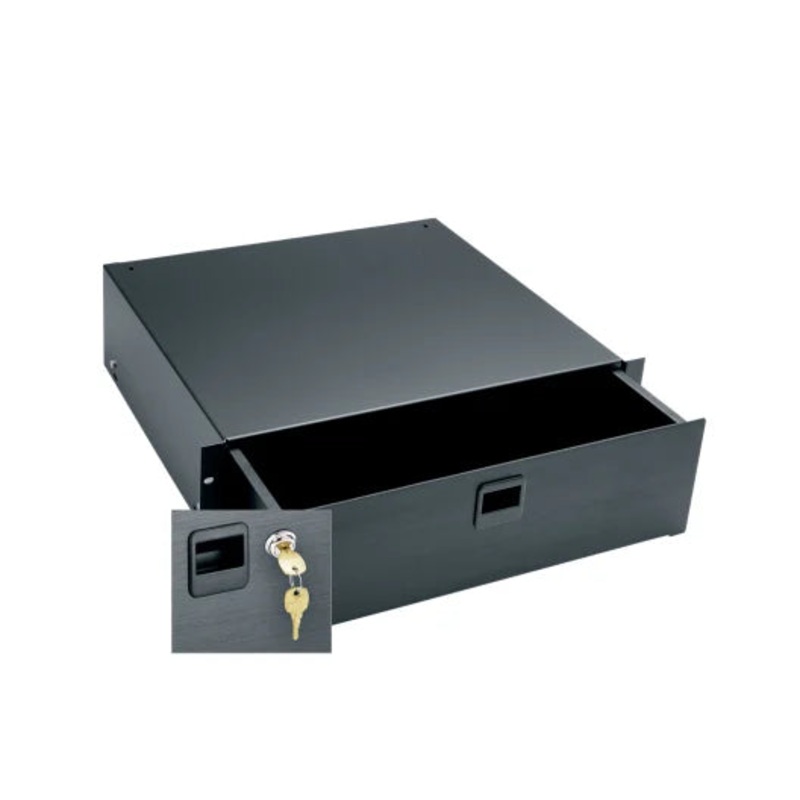 D3LK Middle Atlantic – 3RU Rackmount Drawer, Black Brushed and Anodized with Lock