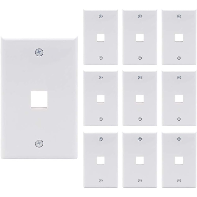 MV6725-10PK 1 Port Keystone Wall Plate UL Listed (10 Pack), Single Gang Wall Plates for RJ45 Keystone Jack and Modular Inserts, White
