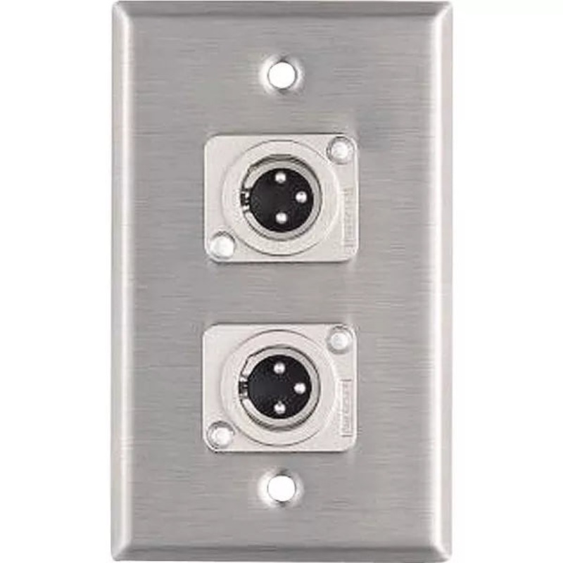 WP1008, ProCo Single-Gang Stainless Wall Plate with 2 Male XLR Connectors