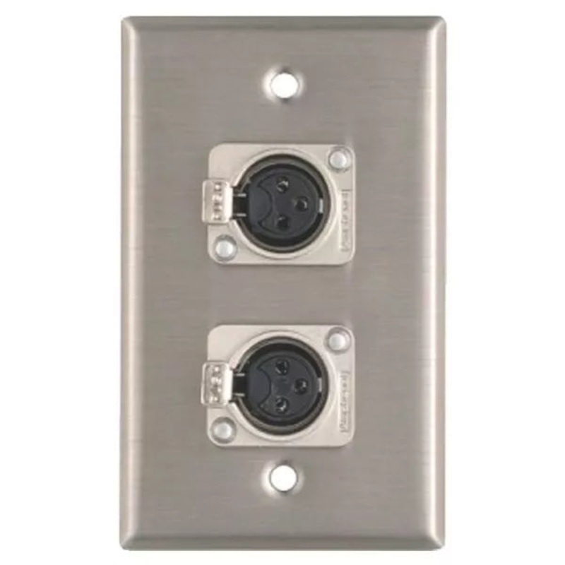 WP1013, ProCo Single-Gang Stainless Wall Plate with 2 Female XLR Connectors