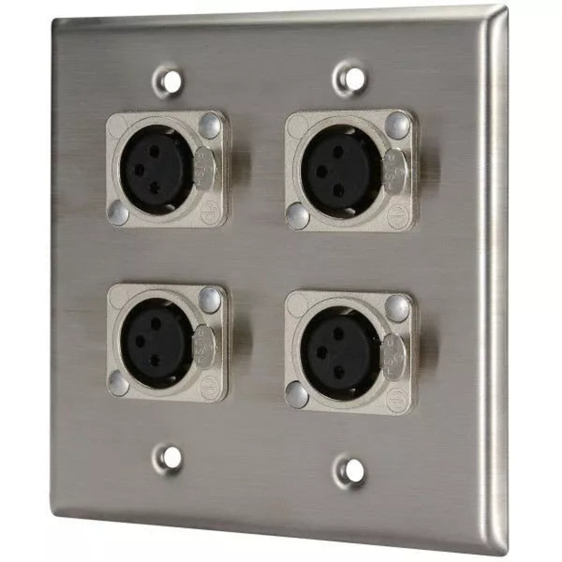 WP2035, ProCo 2-Gang Stainless Wall Plate with 4 Female XLR Connectors