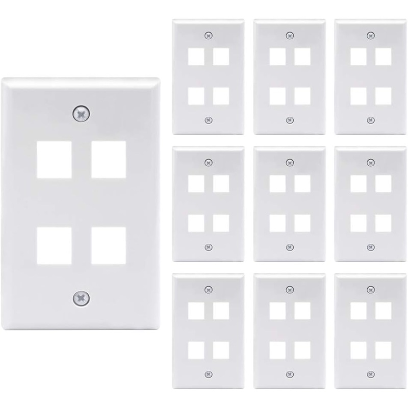AREC204W 4 Port Keystone Wall Plate UL Listed (10-Pack), Single Gang Wall Plates for RJ45 Keystone Jack and Modular Inserts, White