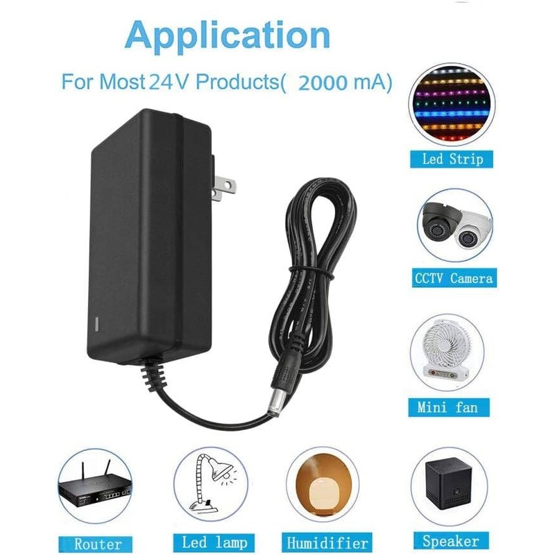 MVDC-24-2-2.5P  24V 2A 48W DC Power Supply Adapter,100-240V AC to DC 24Volt 2000Ma 2.0A Power Adapter Converter Transformer with 5.5 x 2.5 mm DC Tip for 5050,3528 LED Strip 3D Printer