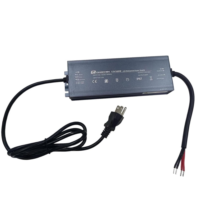 MVDC12300W 300W Power Supply Waterproof IP67 12V DC 25A,AC to DC Transformer Adapter with Plug,100V-130V Input 12 Volt Constant Voltage Output Transformer Driver