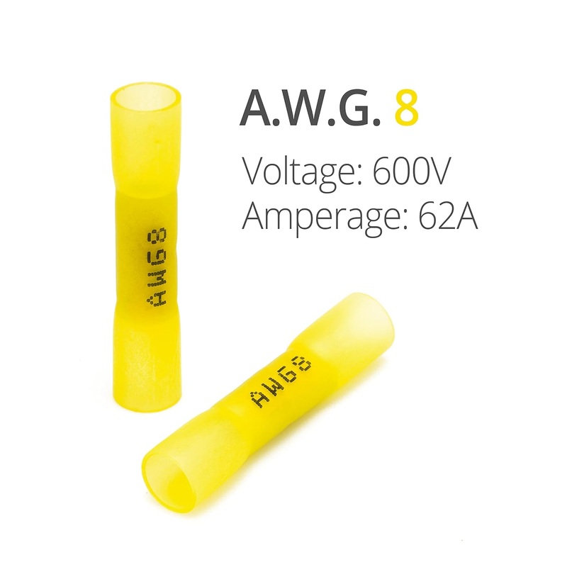 MVHS-8AWGBS-25pk, MVO Heat Shrink Butt Connectors Yellow 8 AWG – Larger Diameter Marine Grade Butt Connectors