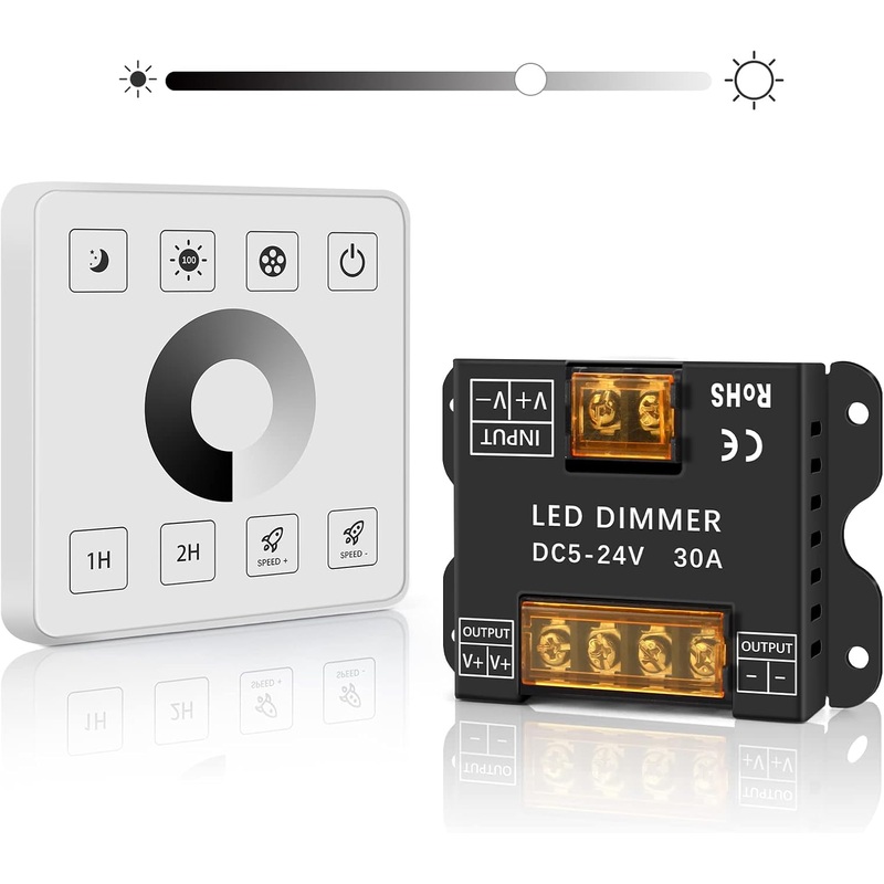 MVPWM 5-24v Dimmer 30A LED Light Strip Dimmer, RF Wireless Remote LED Dimmer, Dimmable Wall Mounted Touch Panel Dimmer Suitable for Single Color LED Strips, Dimming Controller(Single Color)