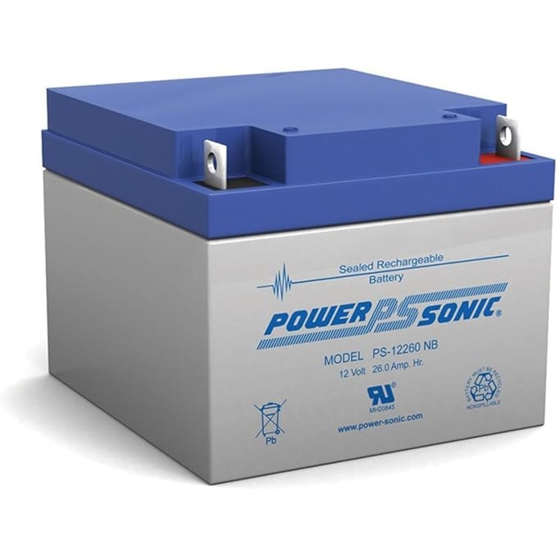 PS-12260NB 12V, Powersonic  26.0Ah Rechargeable Lead Acid Battery with Nuts & Bolts