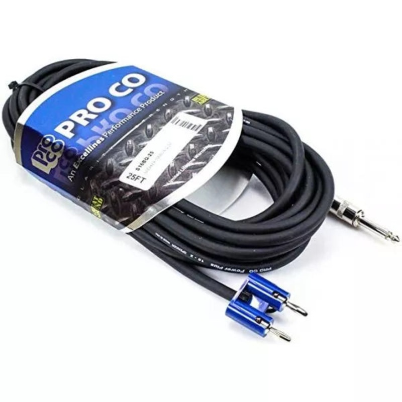 S16BQ-25, ProCo 25′ Excellines Banana to 1/4″ TS 16AWG Speaker Cable