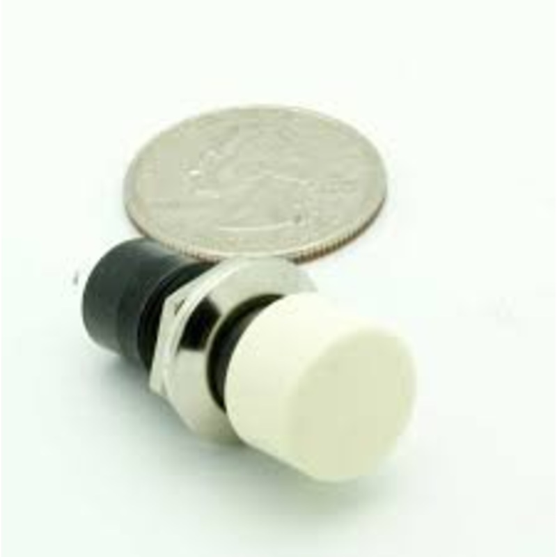 GC Electronics 35-422 Pushbutton Switch, Push On – Push Off, White Actuator, .500 Mounting Hole, 3A 250VAC, Solder Terminals