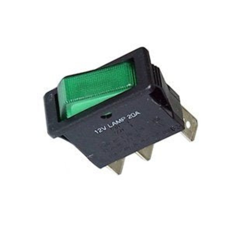 Lighted Snap-In Rocker Switch w/ Green Actuator Lens – SPST : 30-552